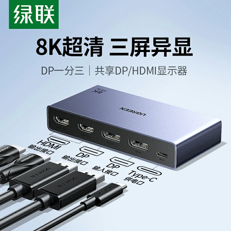 绿联DP一分三分配器 8K60Hz