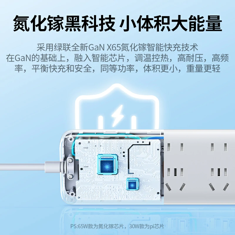 绿联65W氮化镓排插 六位总控