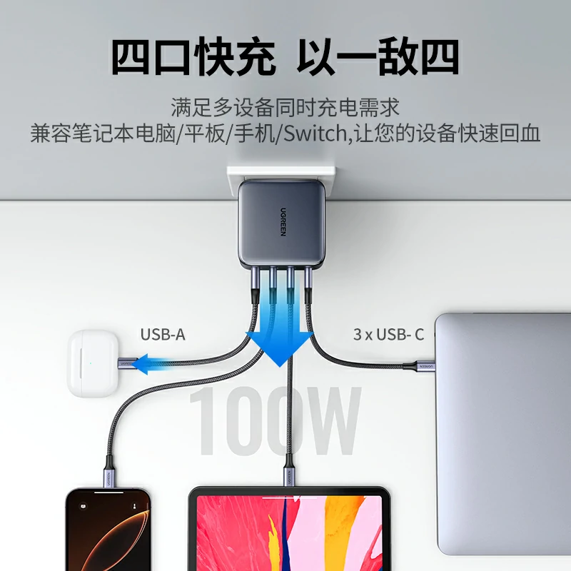 绿联100W四口氮化镓充电器套装