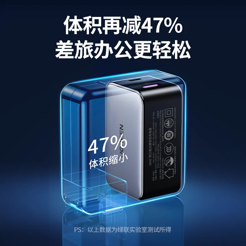 绿联闪充湃 65W双口氮化镓充电器