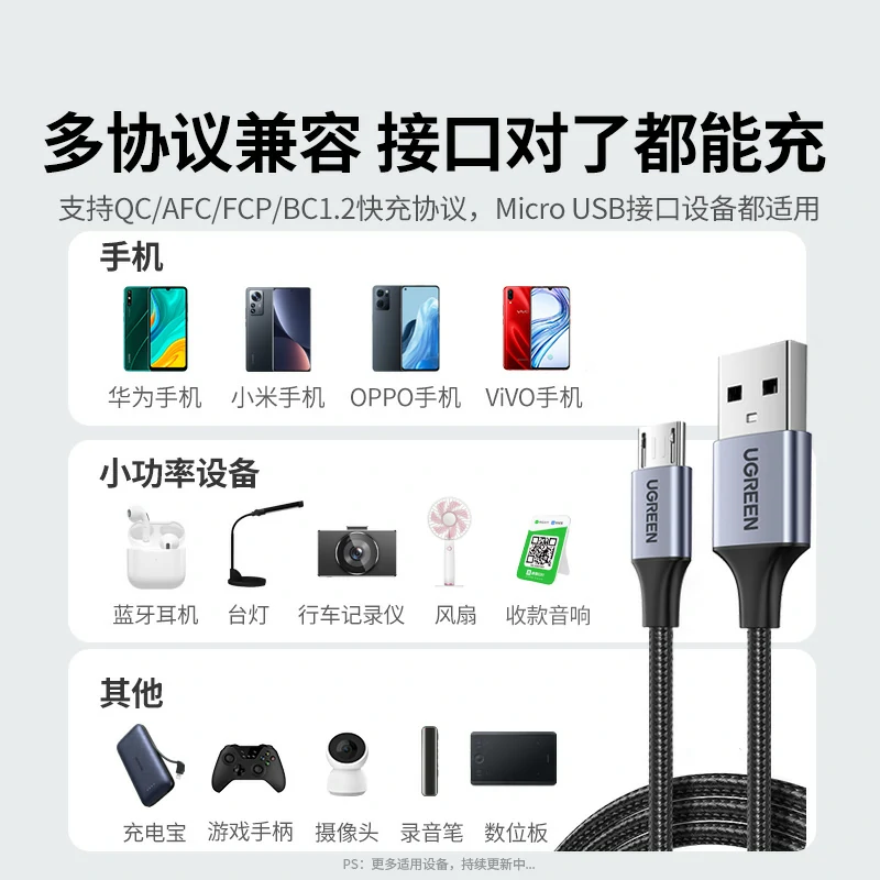 绿联Micro USB安卓数据线 18W快充