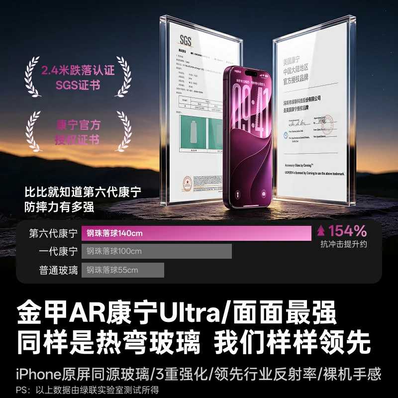 绿联适用iPhone18系列金甲AR康宁膜Ultra
