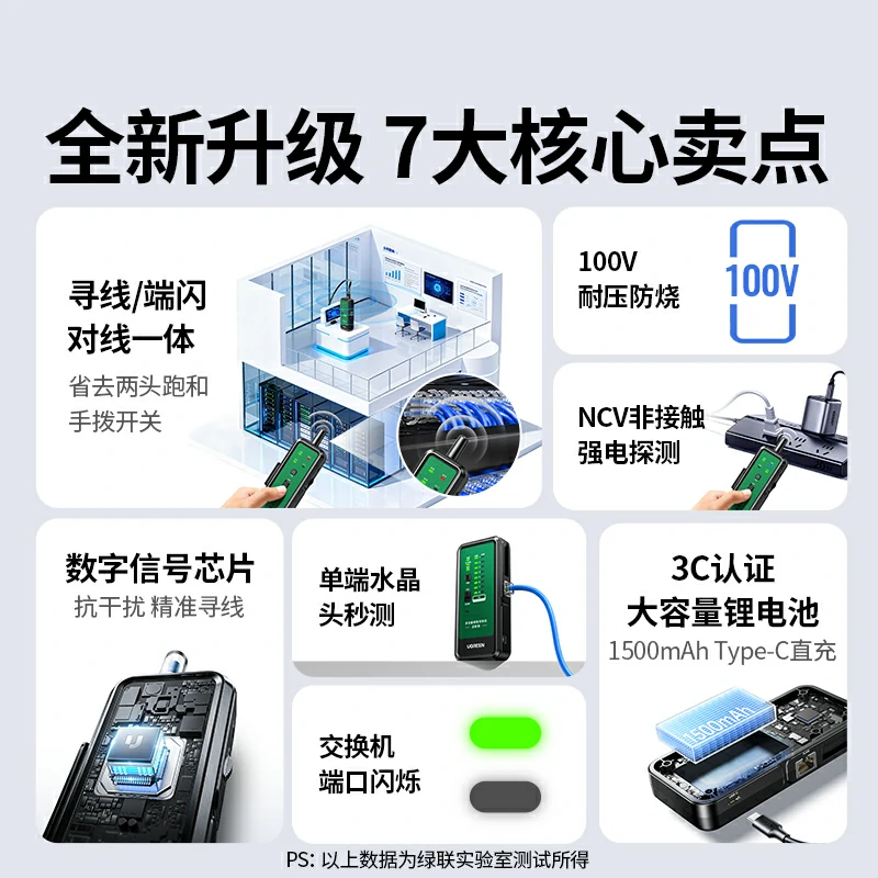 绿联多功能网络寻线仪 寻线对线端闪一体