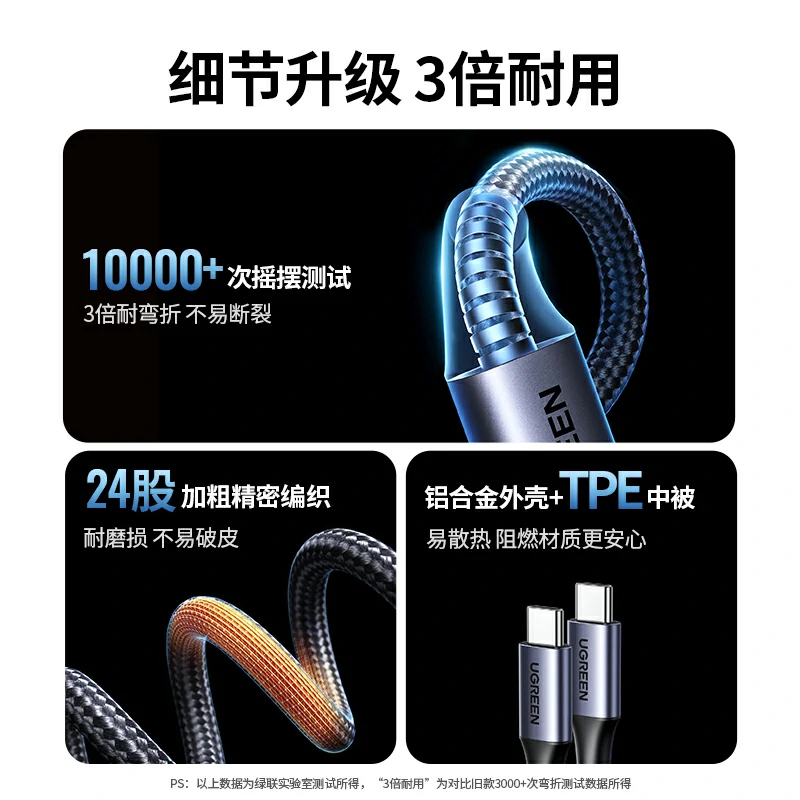 绿联双Type-C一拖二快充线 100W双设备同充