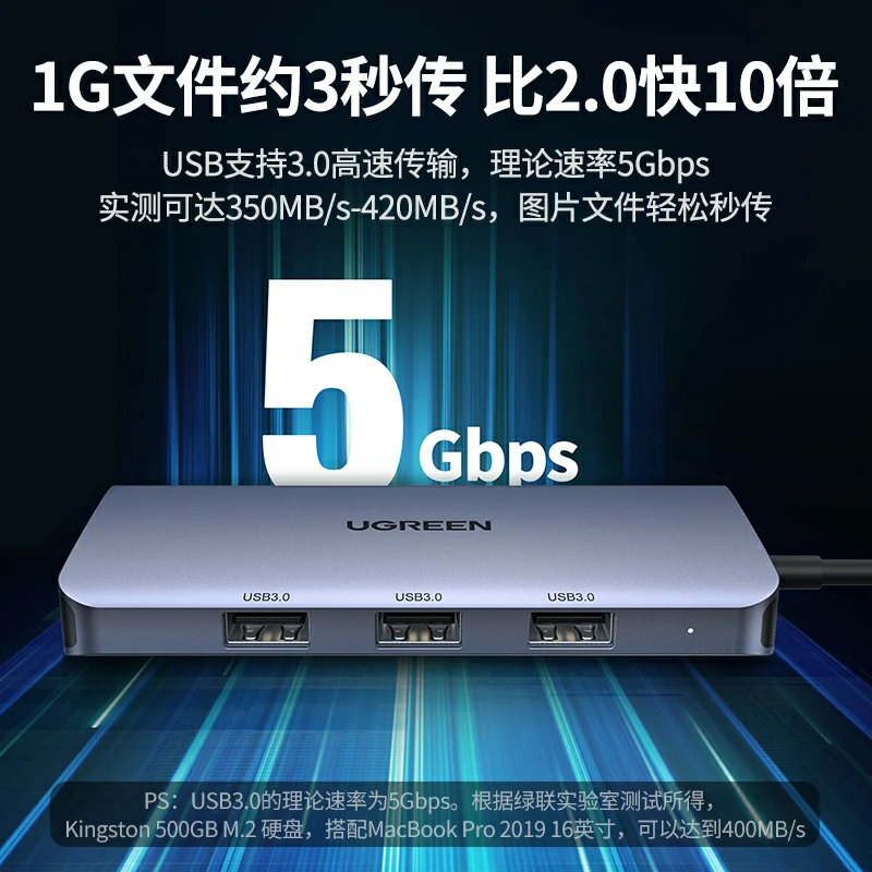 绿联Type-C六合一扩展坞 4K投屏