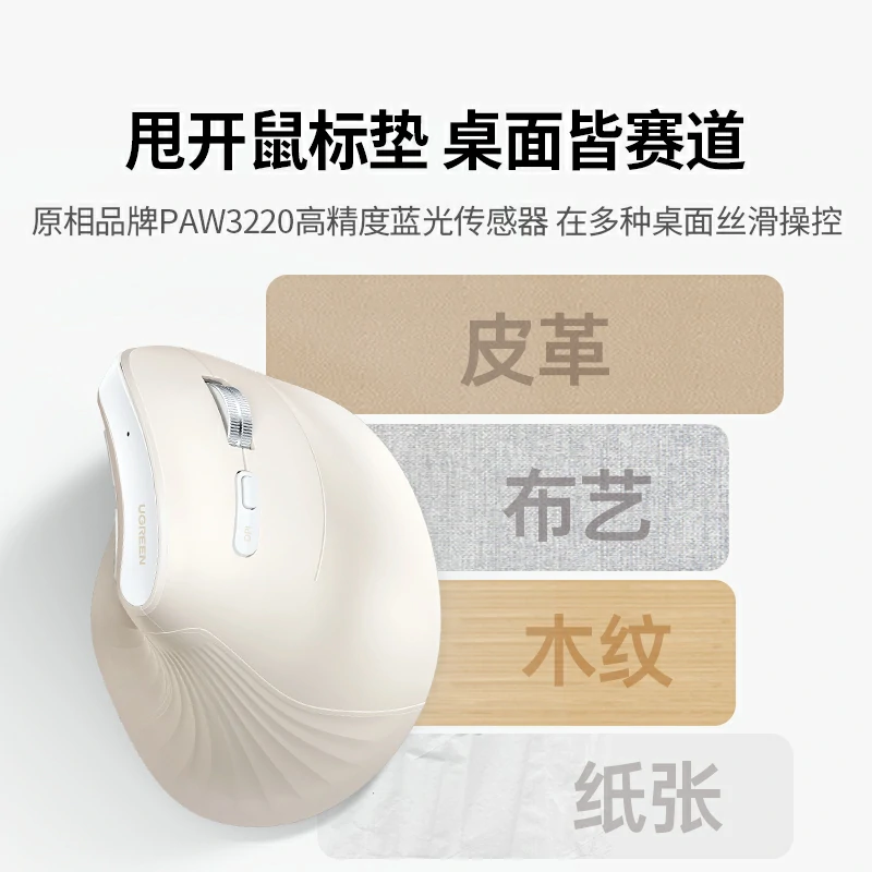 绿联双模无线垂直鼠标 人体工学