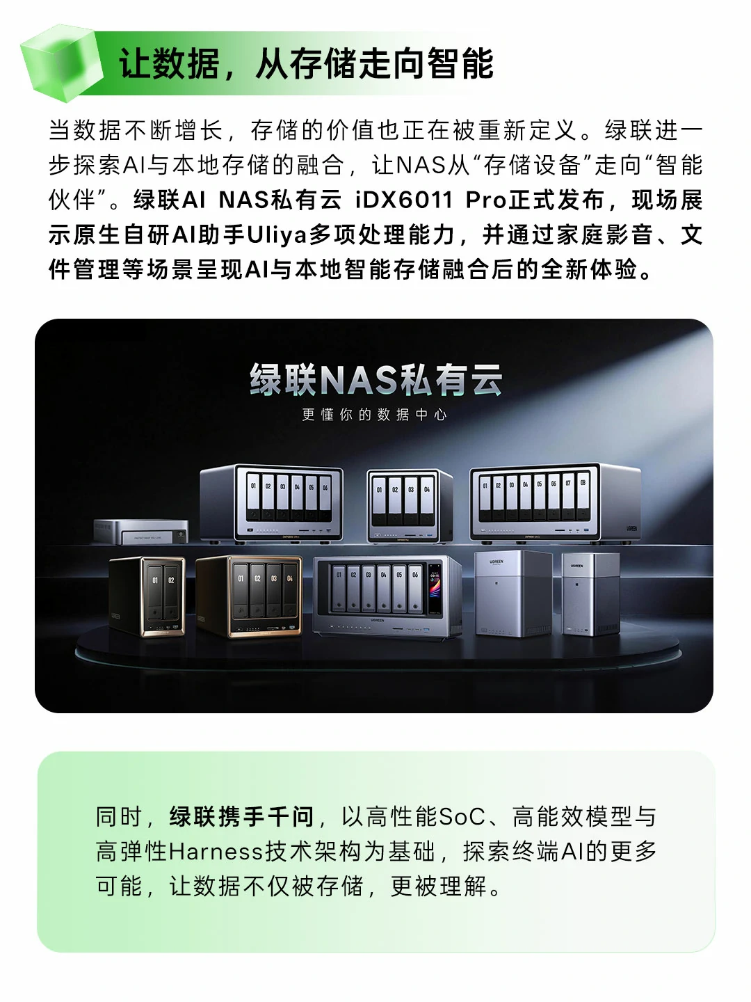 绿联AI NAS私有云iDX6011 Pro产品展示，自研AI助手Uliya呈现AI与本地智能存储融合体验