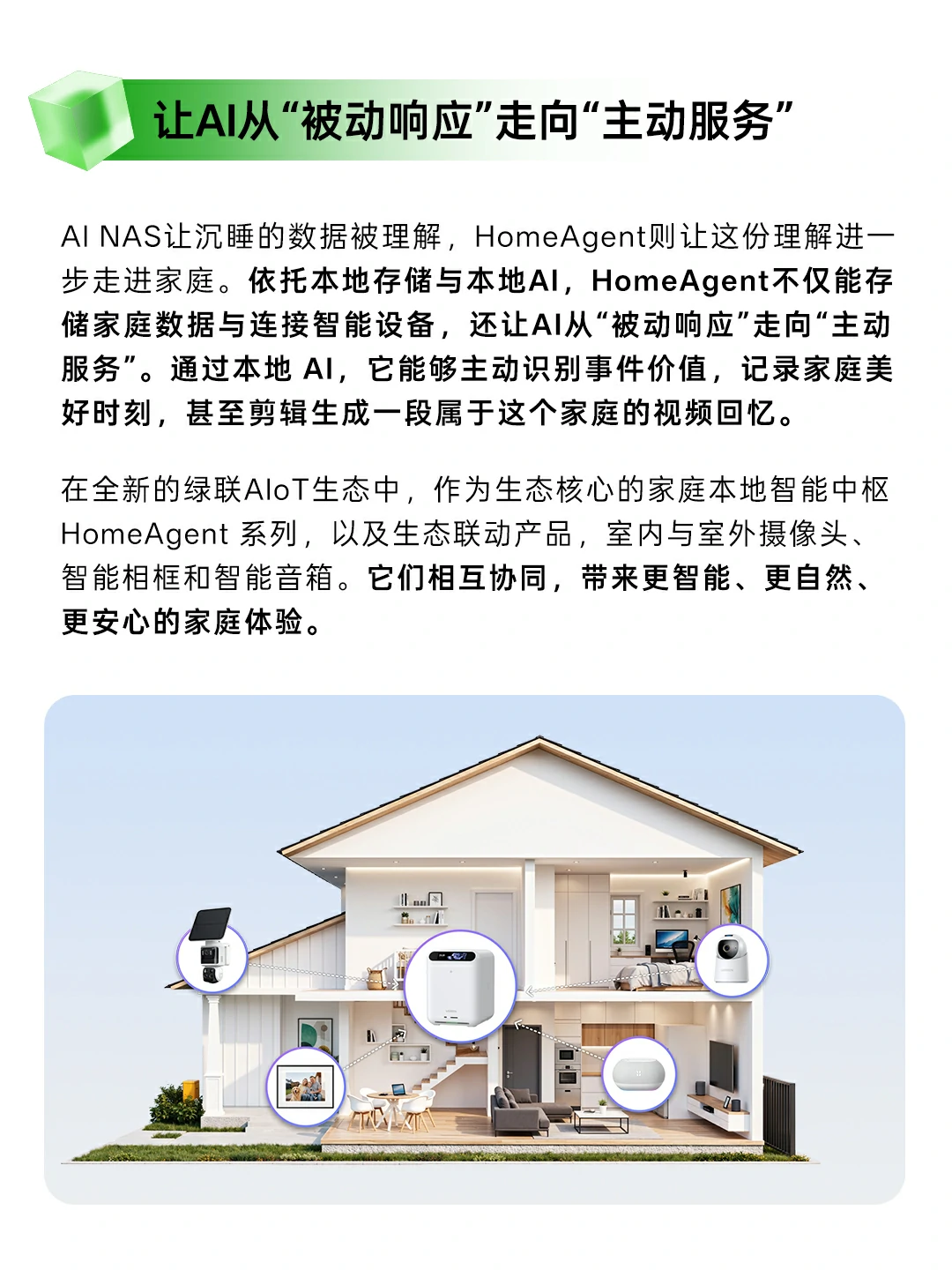 绿联AIoT生态智能家居场景：HomeAgent联动室内外摄像头、智能相框与智能音箱，让AI从被动响应走向主动服务