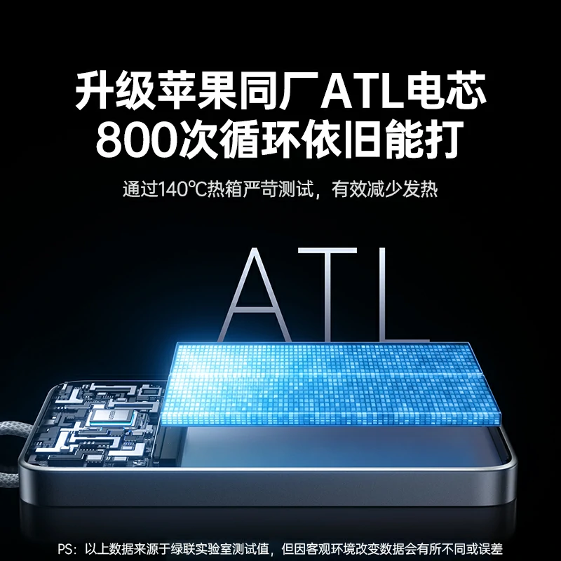 绿联自带线快充充电宝22.5W智能屏显