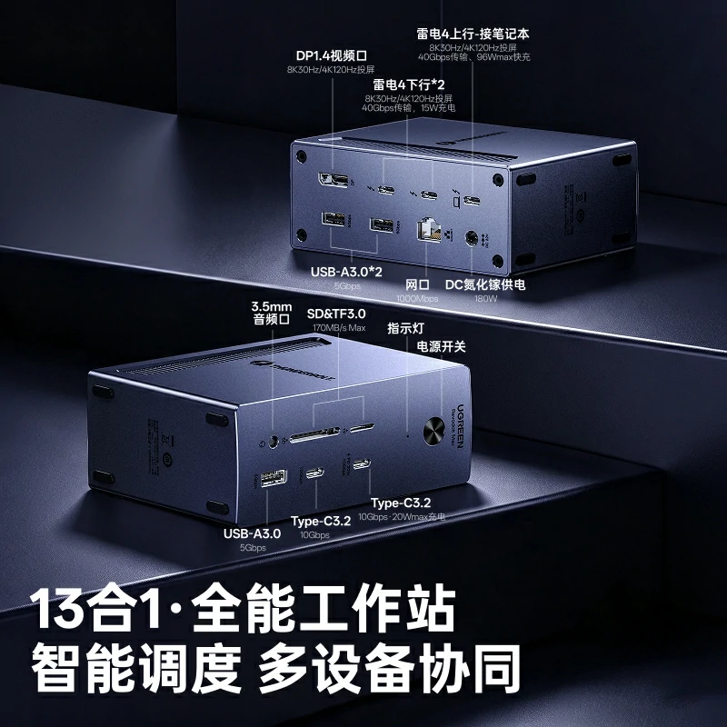 绿联13合1雷电4扩展坞40Gbps三屏异显
