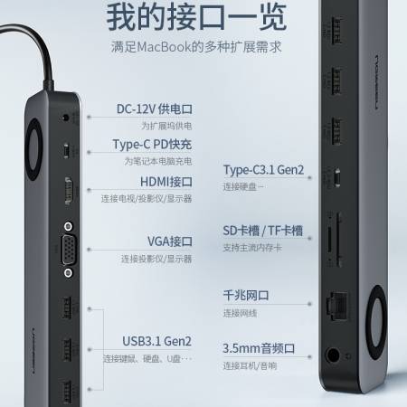 绿联USB-C扩展坞11合1