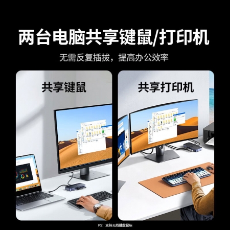 绿联USB Type-C 二进四出切换器 打印共享器