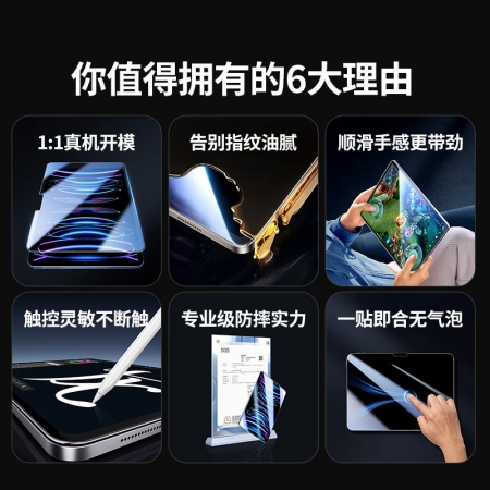 绿联 iPad Pro 2024钢化膜 11英寸全屏抗指纹防摔超薄保护膜