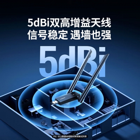 绿联USB无线网卡1300M免驱双天线WiFi接收器台式电脑