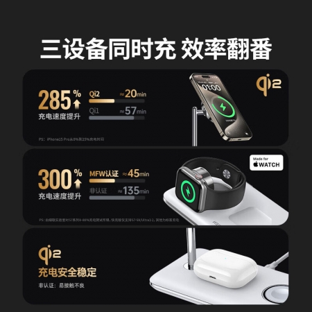 绿联三合一无线充电器 磁吸快充支架25W