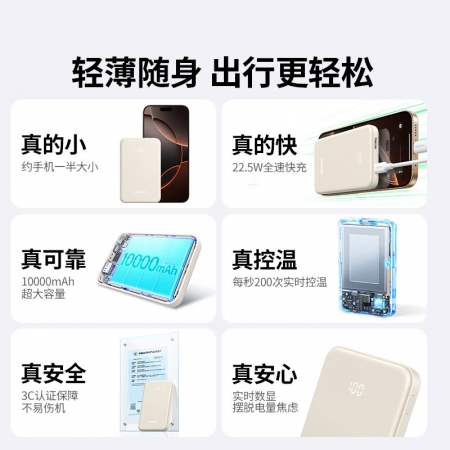 绿联充电宝10000毫安22.5W双向快充移动电源