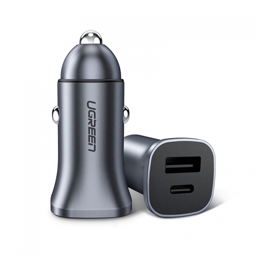 绿联PD快充车载充电器，Type-C+USB一拖二点烟器车充